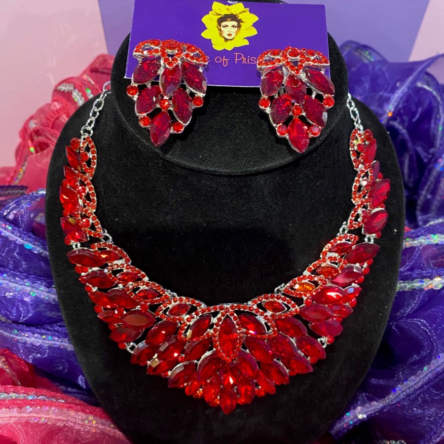 Red Crystal Diamante Jewellery Set-6