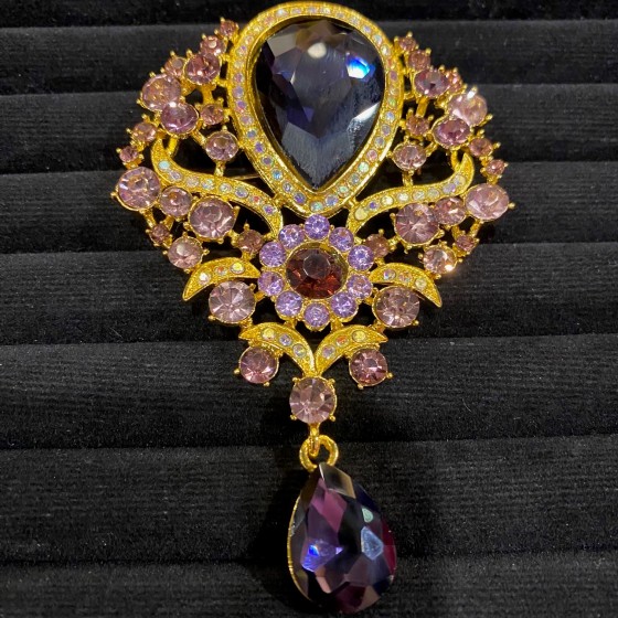 Purple and Gold Diamante Brooch