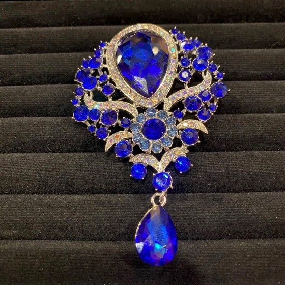 Royal Blue and Silver Diamante Brooch
