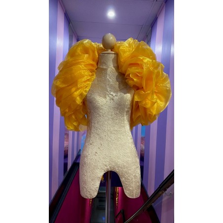 Gold Fluffy Crystal Organza Boa Shoulder Wrap