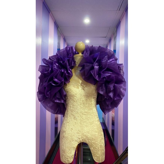 Purple Fluffy Crystal Organza Boa Shoulder Wrap