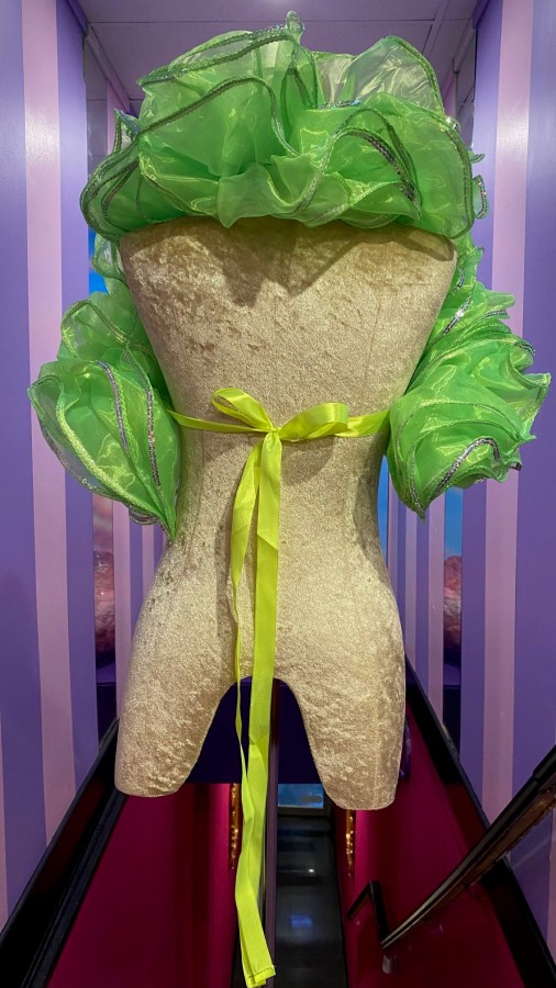 Lime Green Crystal Organza Boa Shoulder Wrap with Silver Sequin Trim