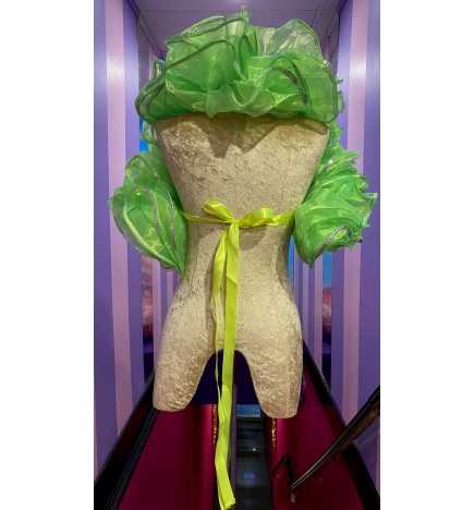 Lime Green Crystal Organza Boa Shoulder Wrap with Silver Sequin Trim