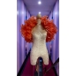Orange Crystal Organza Boa Shoulder Wrap with Silver Sequin Trim