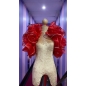 Red Crystal Organza Boa Shoulder Wrap with Silver Sequin Trim