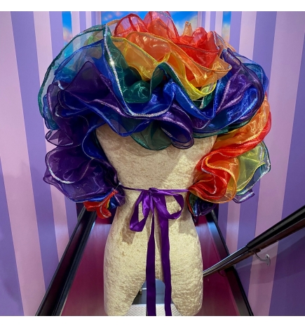 Rainbow Crystal Organza Boa Shoulder Wrap with Silver Sequin Trim