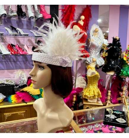 Deluxe Headband 1920's with Feather and Sequin Trim