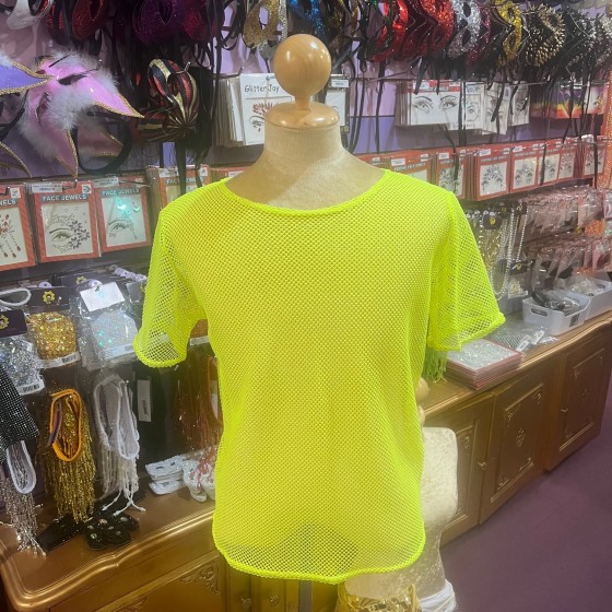 Neon Yellow Fishnet Short Sleeve Top