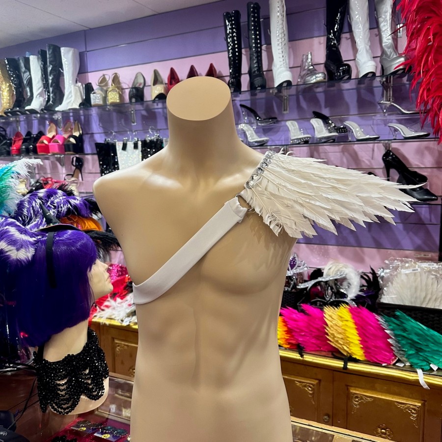 White Feather One Shoulder Piece Harness