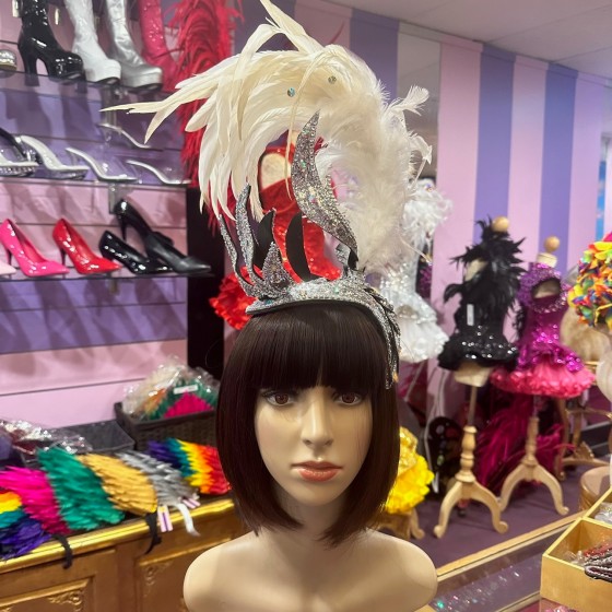 Silver & White Tivoli Twist Mini Showgirl Feathered Headpiece