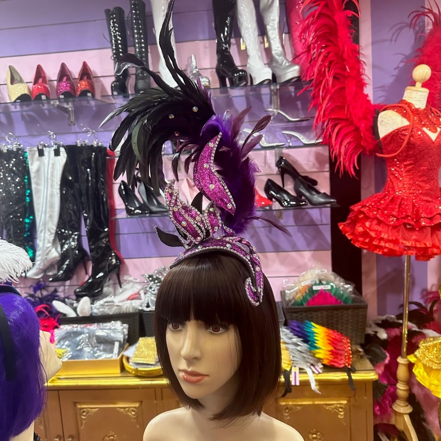 Dark Purple Tivoli Twist Mini Showgirl Feathered Headpiece