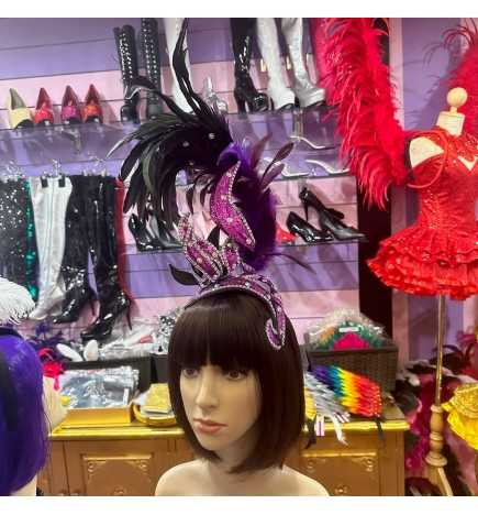 Dark Purple Tivoli Twist Mini Showgirl Feathered Headpiece
