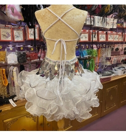 White-Silver Leaf Cut Sequin Americano Ruffle Dress