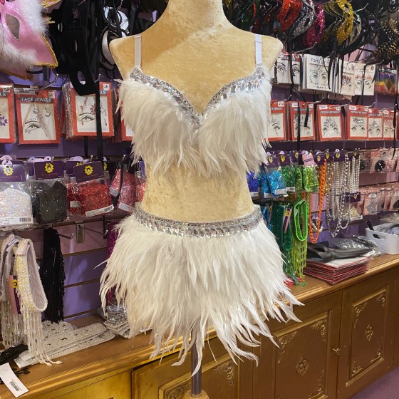 White Soft Feather Bra with Clear Stone Trim