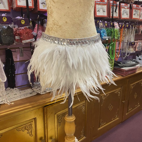 White Soft Feather Skirt with Clear Stone Trim