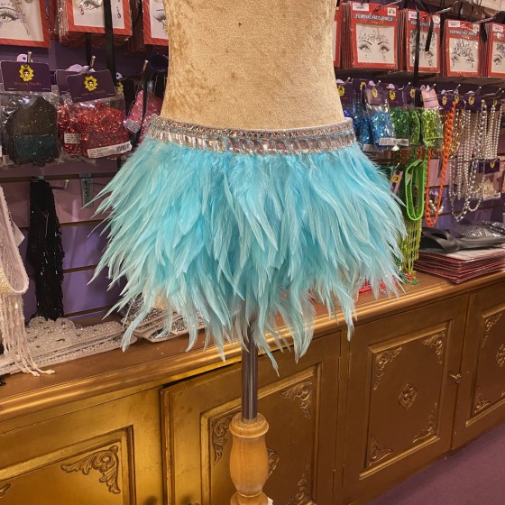 Aqua Soft Feather Skirt with Clear Stone Trim