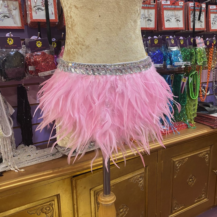 Baby Pink Soft Feather Skirt with Clear Stone Trim
