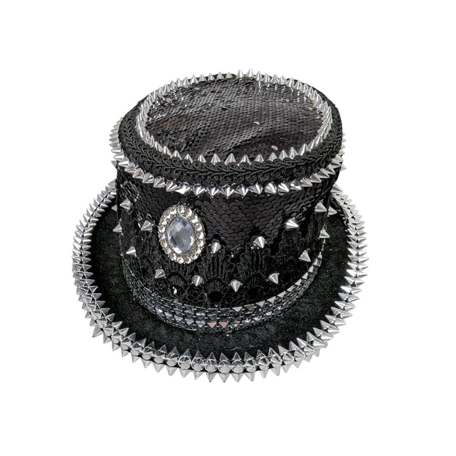 Silver and Black Festival Studded Top Hat