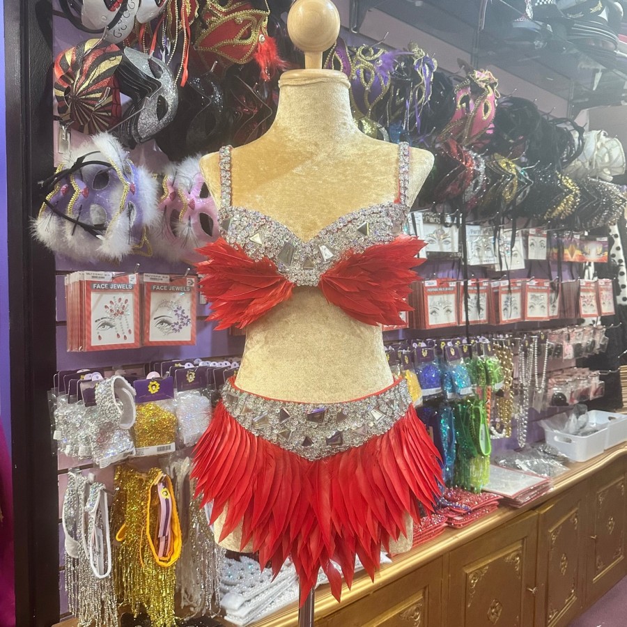 Red and Silver Feather Skirt with Mixed Sequin Trim