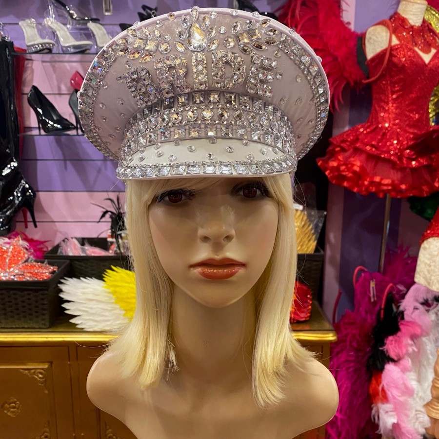 White Deluxe Bride Hat with Diamante
