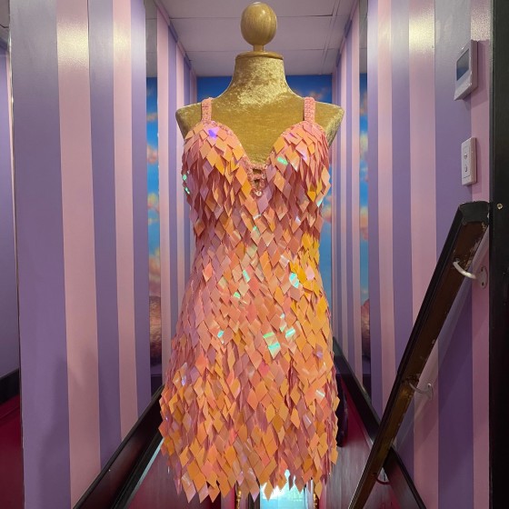 Light Pink High Back Diamond Cut Sequin Dress