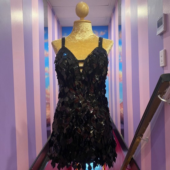 Black High Back Diamond Cut Sequin Dress