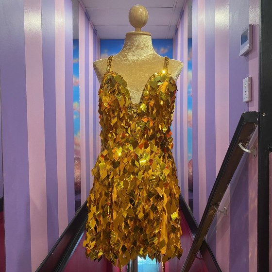 Gold High Back Diamond Cut Sequin Dress