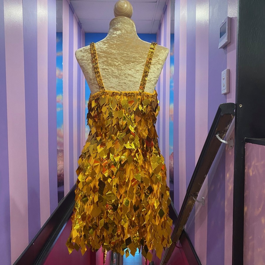 Gold High Back Diamond Cut Sequin Dress