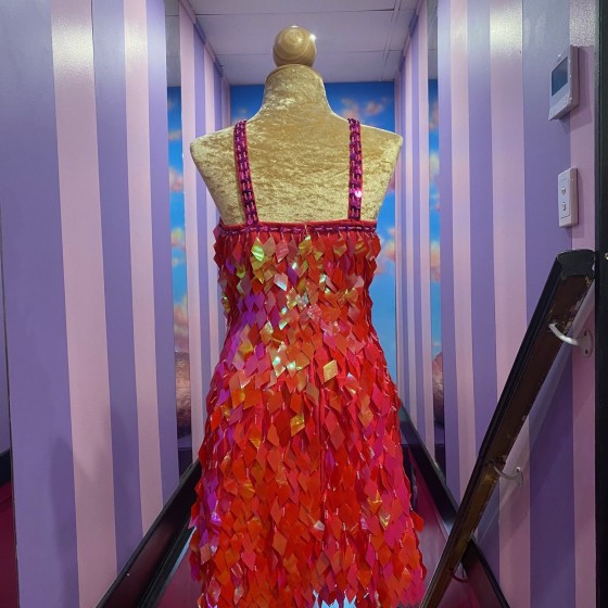 Pink High Back Diamond Cut Sequin Dress