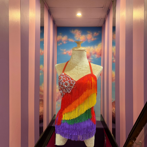 Rainbow Pride Cabaret Cotton Fringe Low Back Bodysuit with Sequin Bra Cup