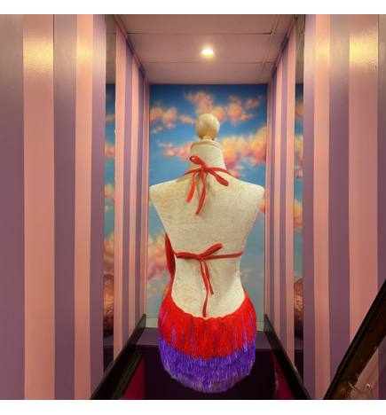 Rainbow Pride Cabaret Cotton Fringe Low Back Bodysuit with Sequin Bra Cup