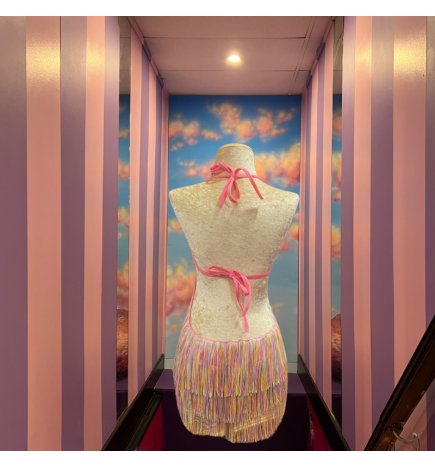 Candy Floss Cabaret Cotton Fringe Low Back Bodysuit with Sequin Bra Cup