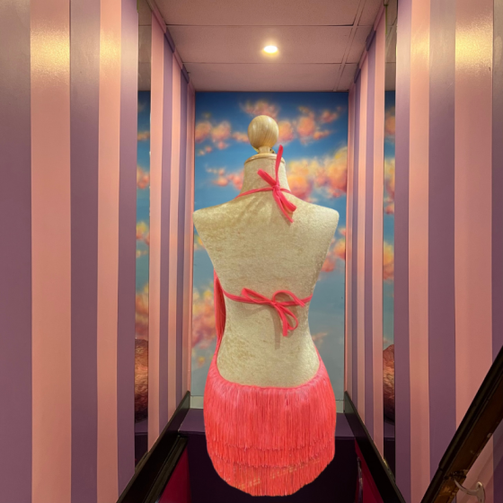 Hot Pink Cabaret Cotton Fringe Low Back Bodysuit with Sequin Bra Cup