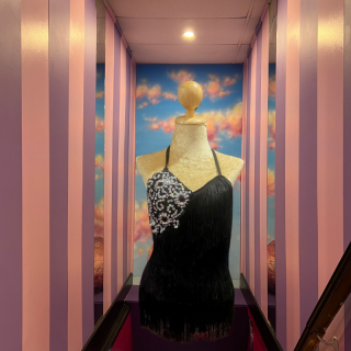 Black Cabaret Cotton Fringe Low Back Bodysuit with Sequin Bra Cup