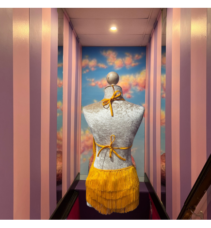 Gold Cabaret Cotton Fringe Low Back Bodysuit with Sequin Bra Cup