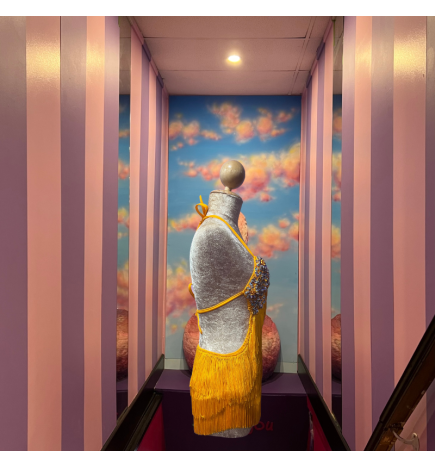 Gold Cabaret Cotton Fringe Low Back Bodysuit with Sequin Bra Cup