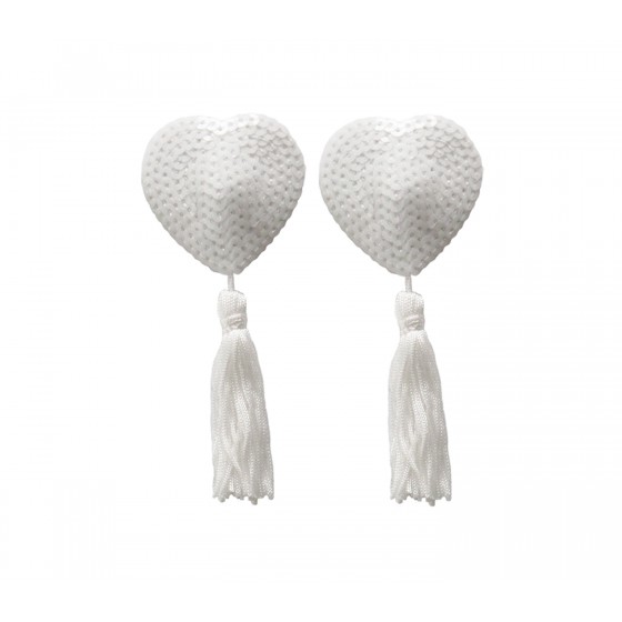 White Heart Sequin Pasties with Nipple Tassels
