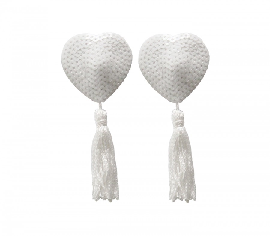 White Heart Sequin Pasties with Nipple Tassels