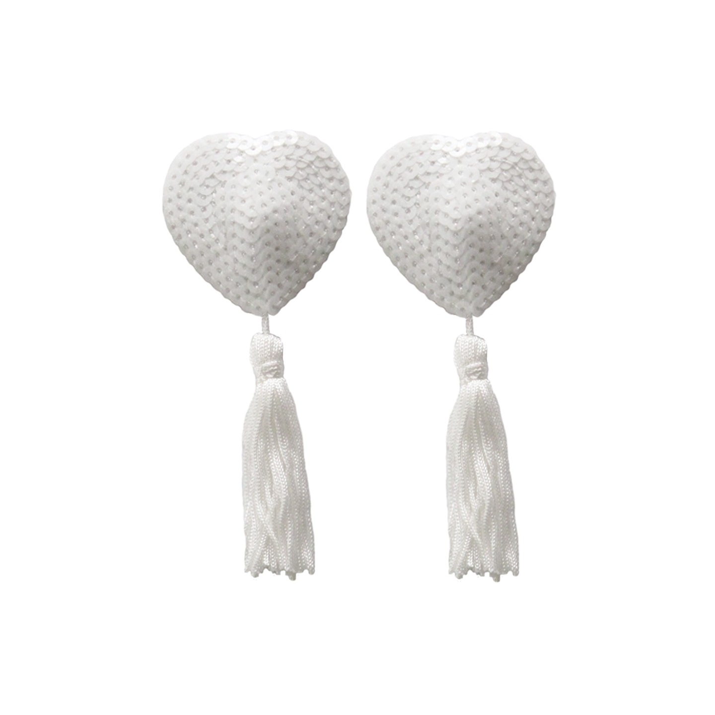 White Heart Sequin Pasties with Nipple Tassels