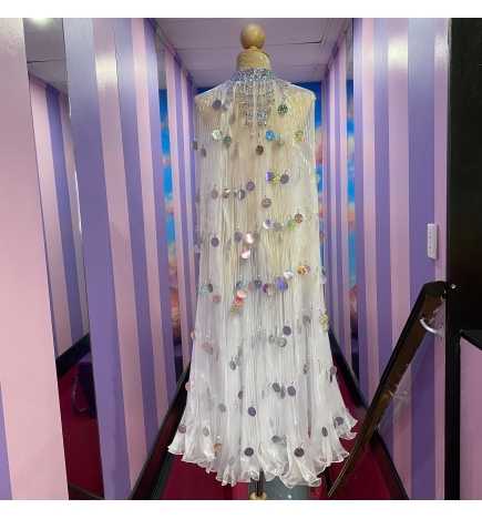 White Crystal Organza Cape with Penny Sequin