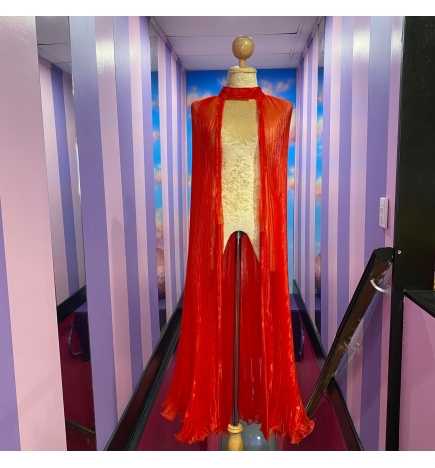 Red Organza Pleated Cape