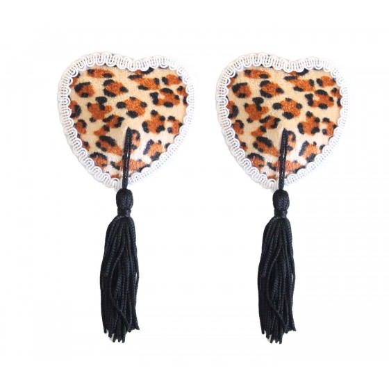 Leopard Print Heart Shaped Pasties with Nipple Tassels