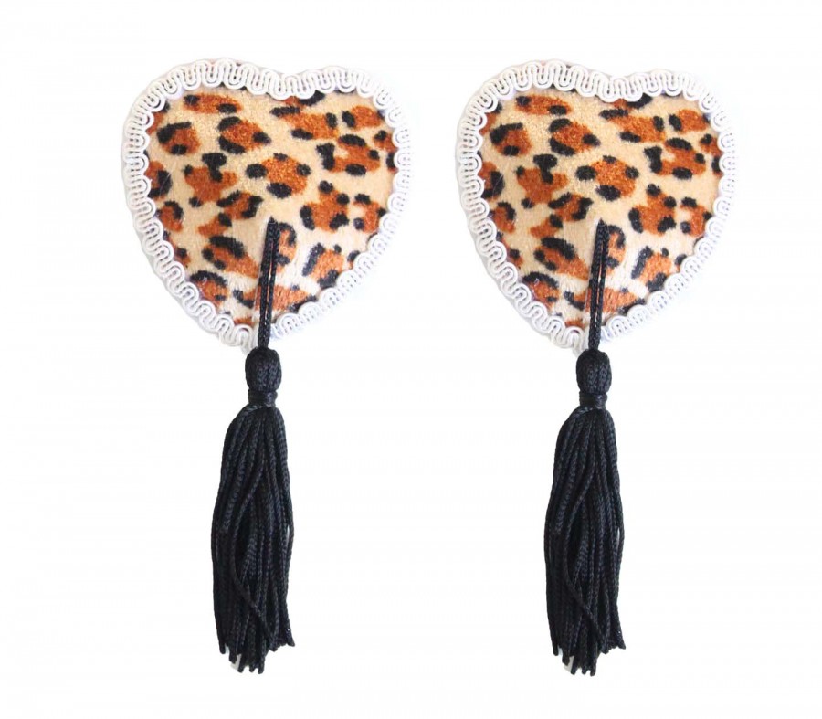 Leopard Print Heart Shaped Pasties with Nipple Tassels