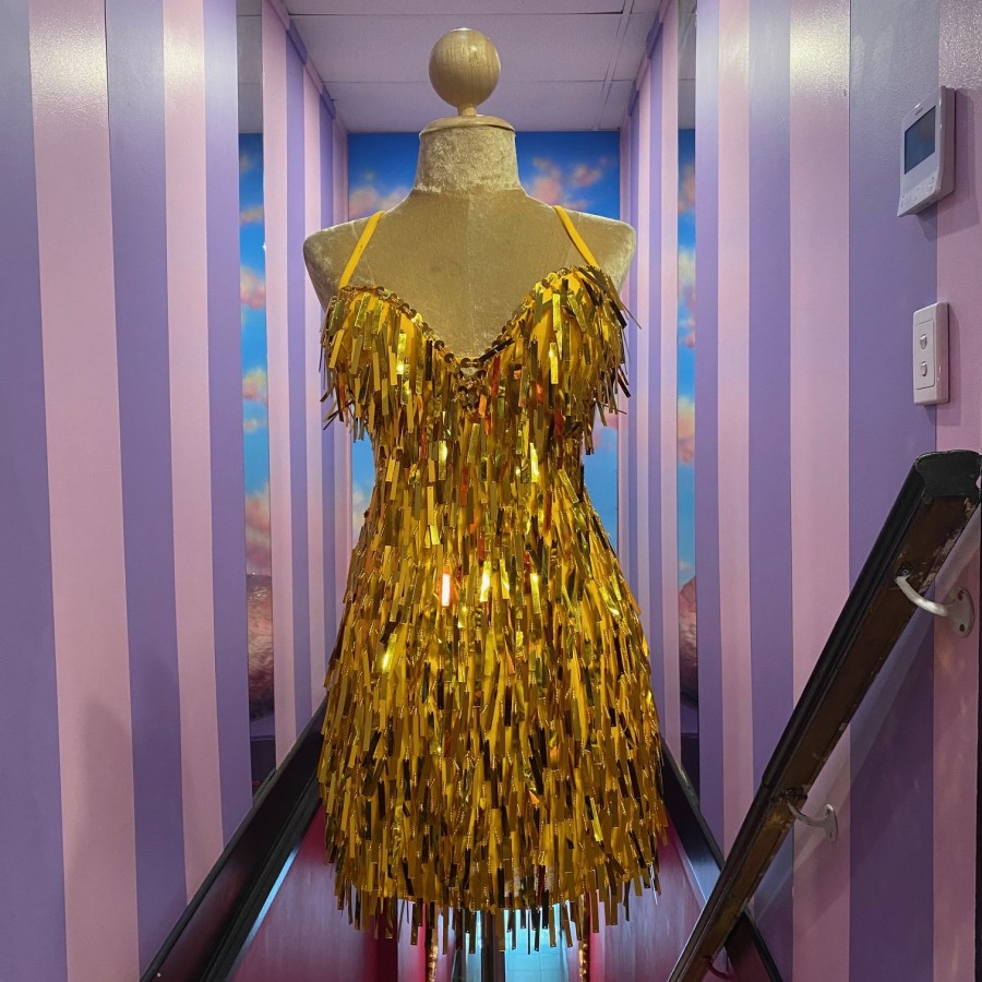 Gold Mini Block Sequin S-Hem Dress