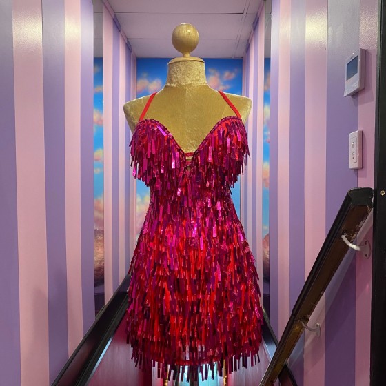 Hot Pink Mini Block Sequin S-Hem Dress