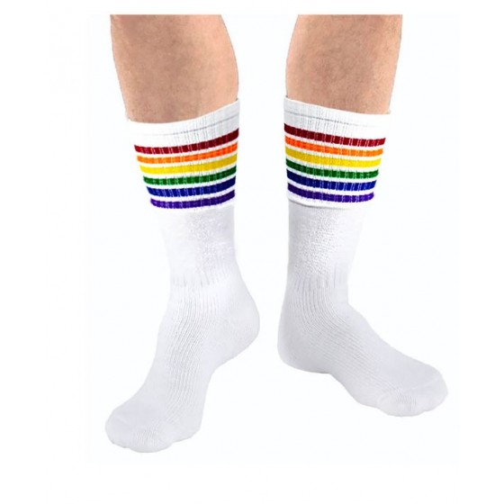 White Socks w/Rainbow Stripes