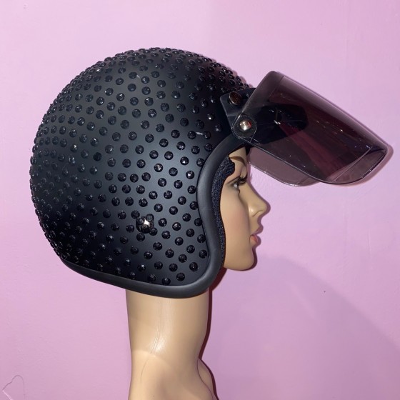 Black Rhinestone Helmet with Visor