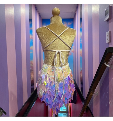 White Sequin Dress with Leaf Sequin Skirt