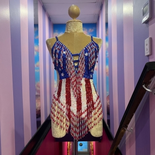 Stars and Stripes Showgirl Sequin Bodysuit with Beaded Fringe