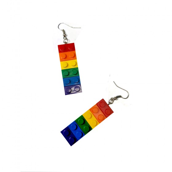Rainbow Pride Lego Block Pierced Earring